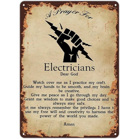 A Prayer For Electrician Poster Vintage Tin Sign Art Bar Wall Decor Metal Signs for Garage Man Cave 8x12 Inch