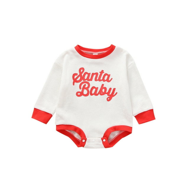 Kmbangi Babies Romper White Red Letters Printed Pattern Long Sleeve One-piece