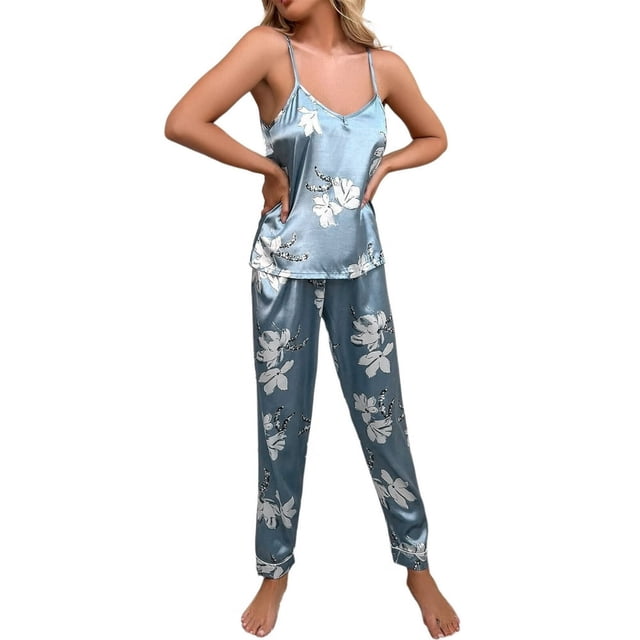 PENGXIANG Womens Pyjama Set Pyjamas en Soie Satin Longue 2pc Down Down Set Loungewear