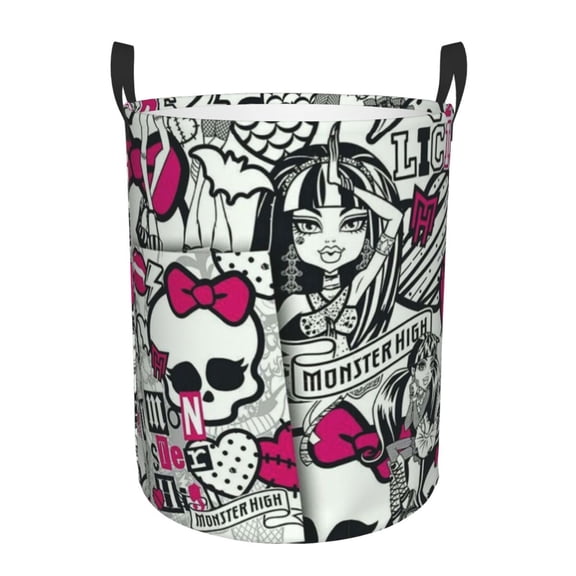 Large Laundry Baskets with Handles Monster High Circular Hamper Bag For Laundry Room Bedroom Bathroom Small