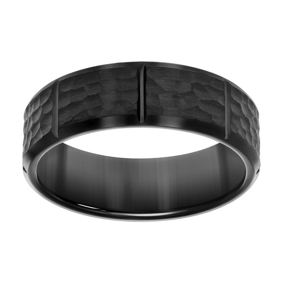 Men's Black Tungsten Brushed Finish Faceted & Grooved w/ Beveled Edge Comfort Fit 8mm Wedding Band | Size 7