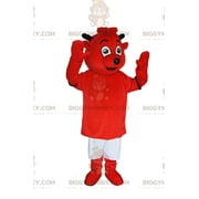 BIGGYMONKEY mascot costume of very smiling little red devil. little devil costume