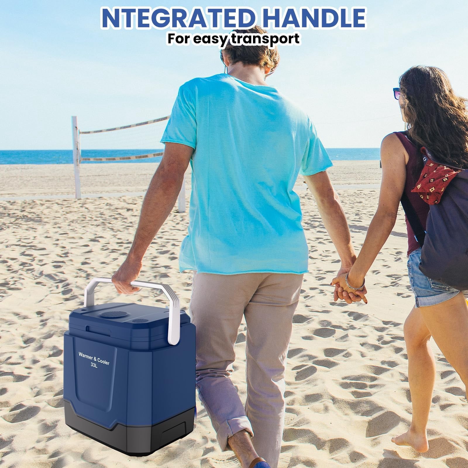 QinaQin 35 Quart (33 L) Electric Cooler & Warmer, Portable Car Refrigerator with Automatic Locking Handle, 12V Car Freezer for Vehicle with 110V AC Home Power Cord, Plug in Coolers