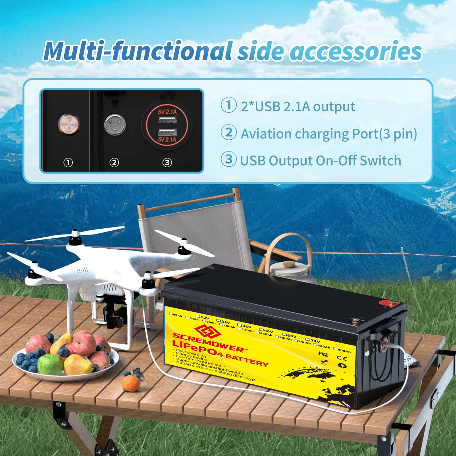 SCREMOWER 12V 400AH LiFePO4 Lithium Iron Battery Built-in 200A BMS for RV, Golf Cart