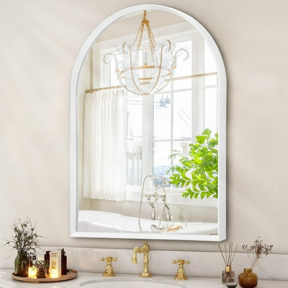 ERDS-Arched Wall Mirror, Brushed Metal Frame Mirror, Arch Bathroom Vanity for Living Room Bedroom Mantel Entryway Hallways Home Decor Aluminum Alloy Frame 20"x16"