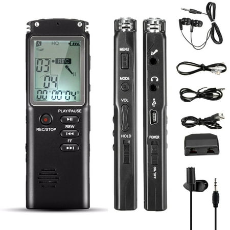 8GB 60HR Clear Noise Cancelling Digital LCD Voice Activated Sound Audio Voice Recorder Dictaphone MP3 Player+Earphone +Cable with Speaker USB for Lectures,