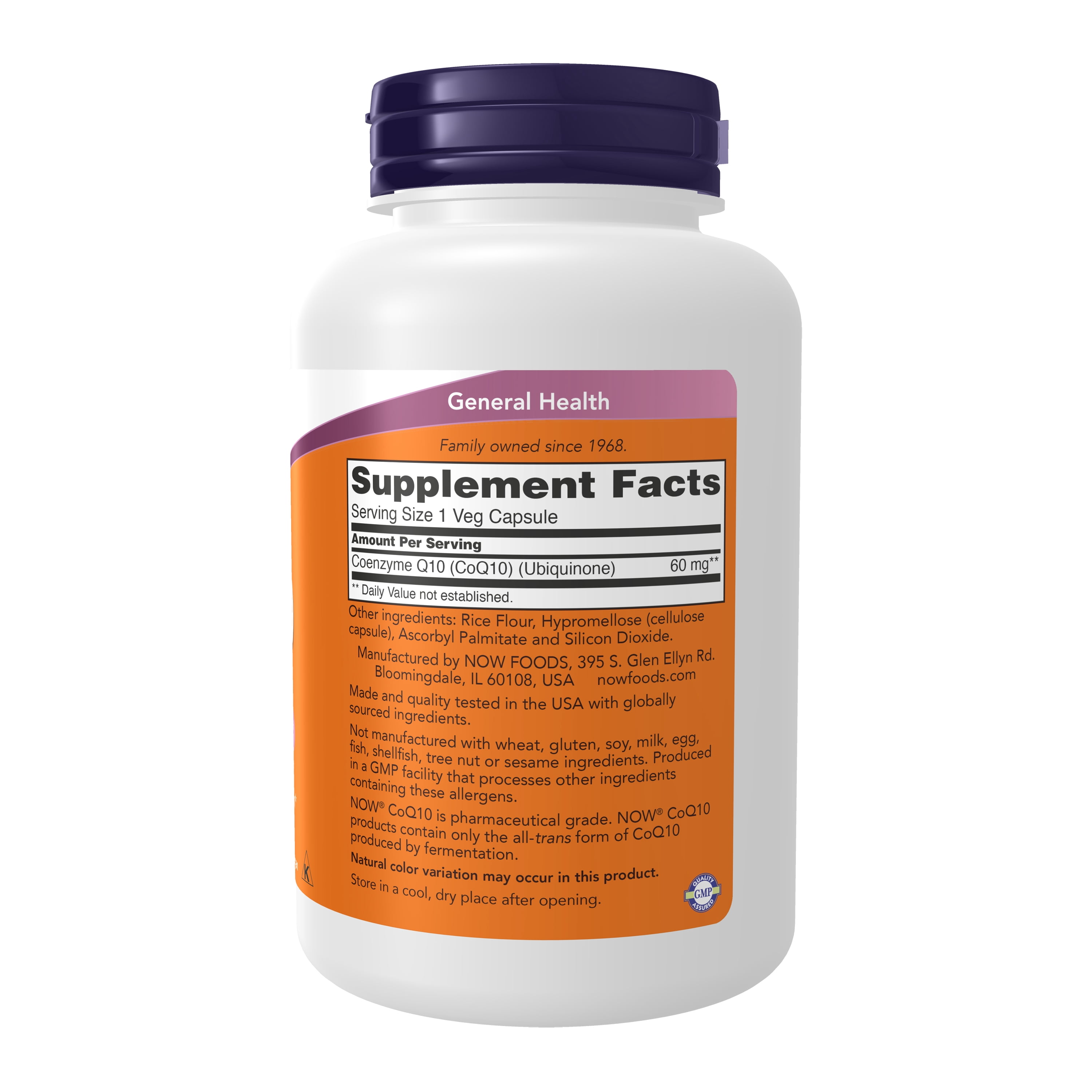 NOW Supplements, CoQ10 60 mg, Pharmaceutical Grade, All-Trans Form of CoQ10 Produced by Fermentation, 180 Veg Capsules