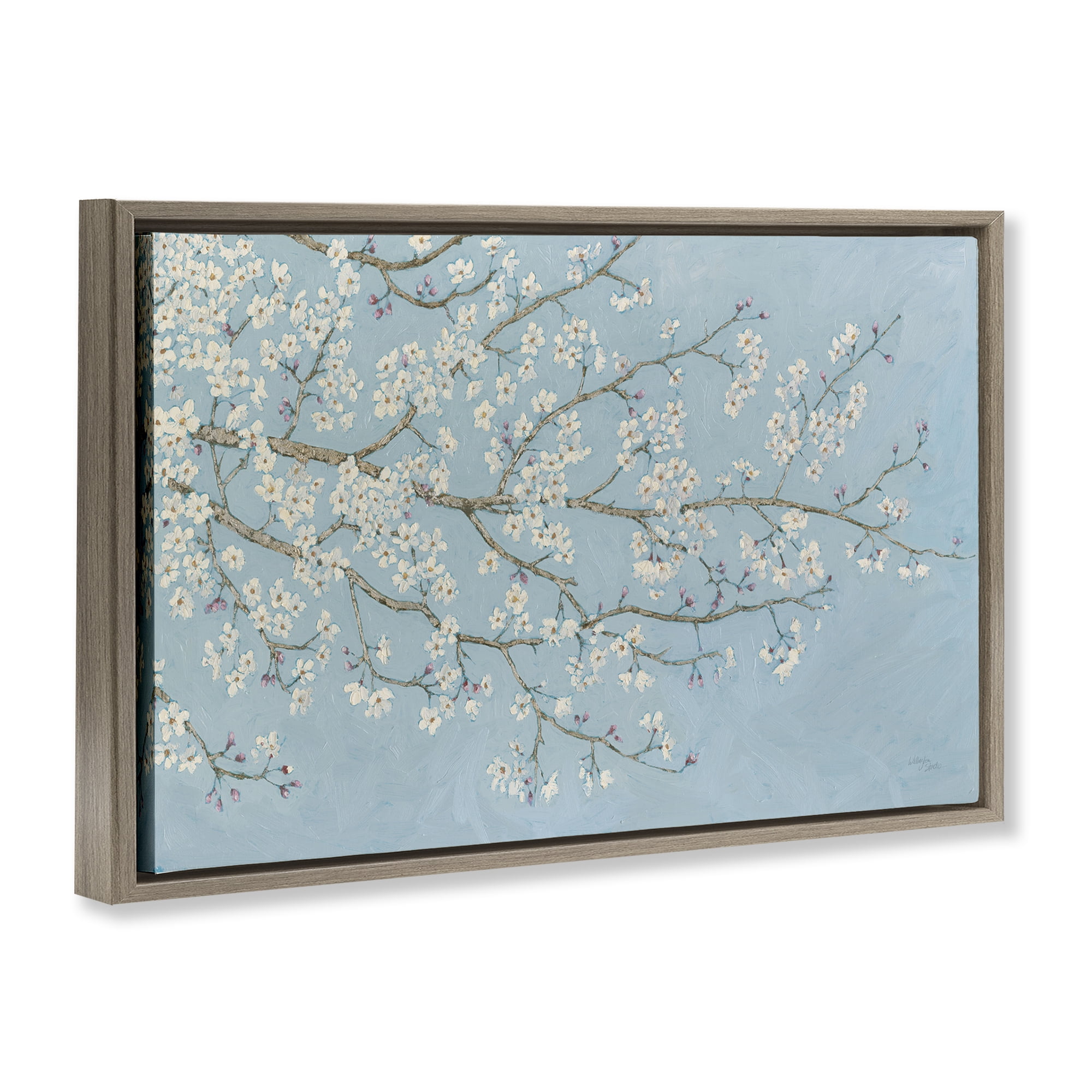 Stupell Industries Delicate Apple Blossoms Plants & Flowers Painting Brown Floater Framed Canvas Art Print Wall Art, 31 x 21