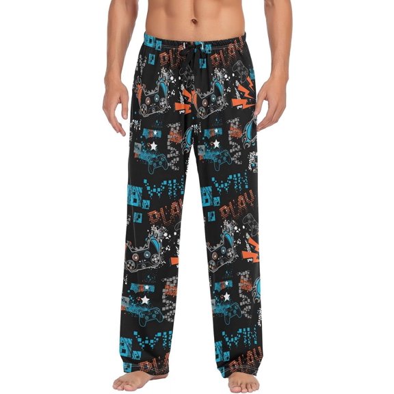 GZHJMY Game Controller Graffiti Men's Pajama Pants, Soft and Comfortable Lounge Sleep Bottoms with Pockets, Men's Sleepwear with Custom Print, Small