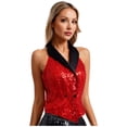thumbnail image 4 of TTAO Womens Sequins Suit Vest Lapel Sleeveless Glitter Sparkly Dressy Waistcoat for Rave Dance Party Red XL, 4 of 7