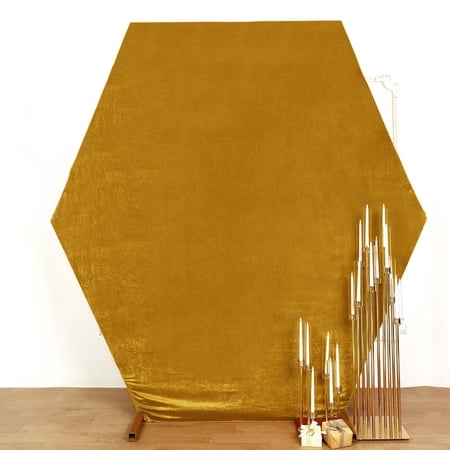 Efavormart 8ftx7ft Metallic Gold Soft Velvet Hexagon Backdrop Stand Cover Fitted Wedding Arch Cover - 2-Sided