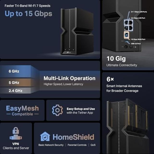TP-Link Tri-Band BE15000 WiFi 7 Router Archer BE700 | 8-Stream