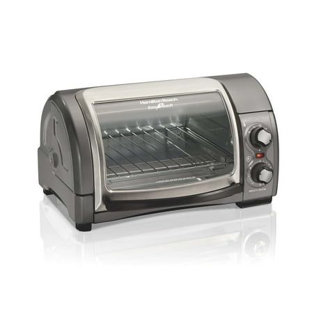 Hamilton Beach 4 Slice Countertop Toaster Oven with Easy Reach Roll-Top Door, Bake, Broil & Toast Functions, Silver