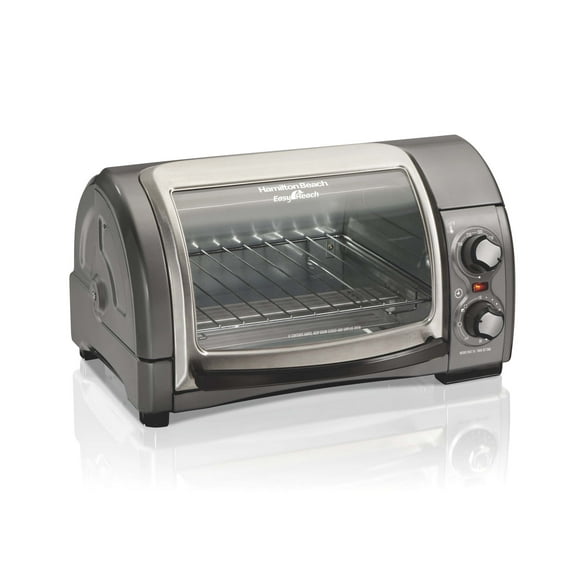 Hamilton Beach 4 Slice Countertop Toaster Oven with Easy Reach Roll-Top Door, Bake, Broil & Toast Functions, Silver