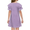 thumbnail image 3 of TQWQT Girls Dresses Summer Cute Girls Sundress Size 10-12 Kids Crew Neck Skater Dress Ruffle Short Sleeve Plain Tween Girls T-Shirt Dress Light Purple 150, 3 of 4