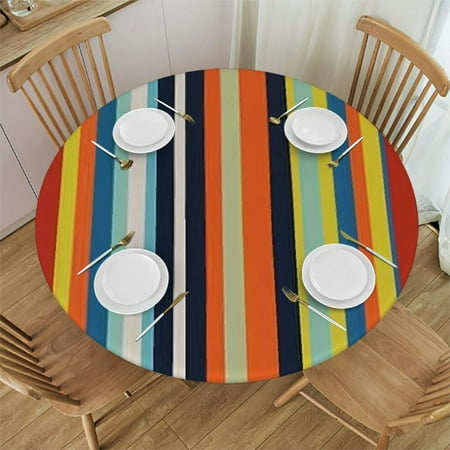 

Qlo0ole Rainbow Striped Round Tablecloth Fitted Table Cover Colorful Abstract Bohemian Geometric Elastic Tablecloths Waterproof Outdoor Indoor Stretch Cloth Tablecover for Dinner Party 31-35