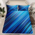 thumbnail image 2 of Manfei Retro Strieps Lines Twin Sheet Sets,Modern Abstract Geometric Twin Fitted Sheet,Blue Striped Flat Sheet For Men Women,Ultra Soft Home Decor,3-Piece, 2 of 7