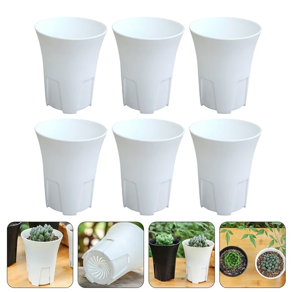 WEUVEB 6Pcs Ventilated Garden Flowerpot Plastic White for Indoor Flowering