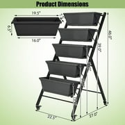 Costway 1 PCS 5-Tier Vertical Raised Garden Bed Elevated Planter with Wheels & Container Boxes Gray