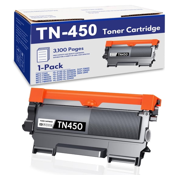 TN450 Toner Cartridges Compatible for Brother TN-450 TN 450 Toner Cartridge TN420 TN 420 for HL-2240 MFC-7460DN DCP-7065D Printer (1-Pack, Black)