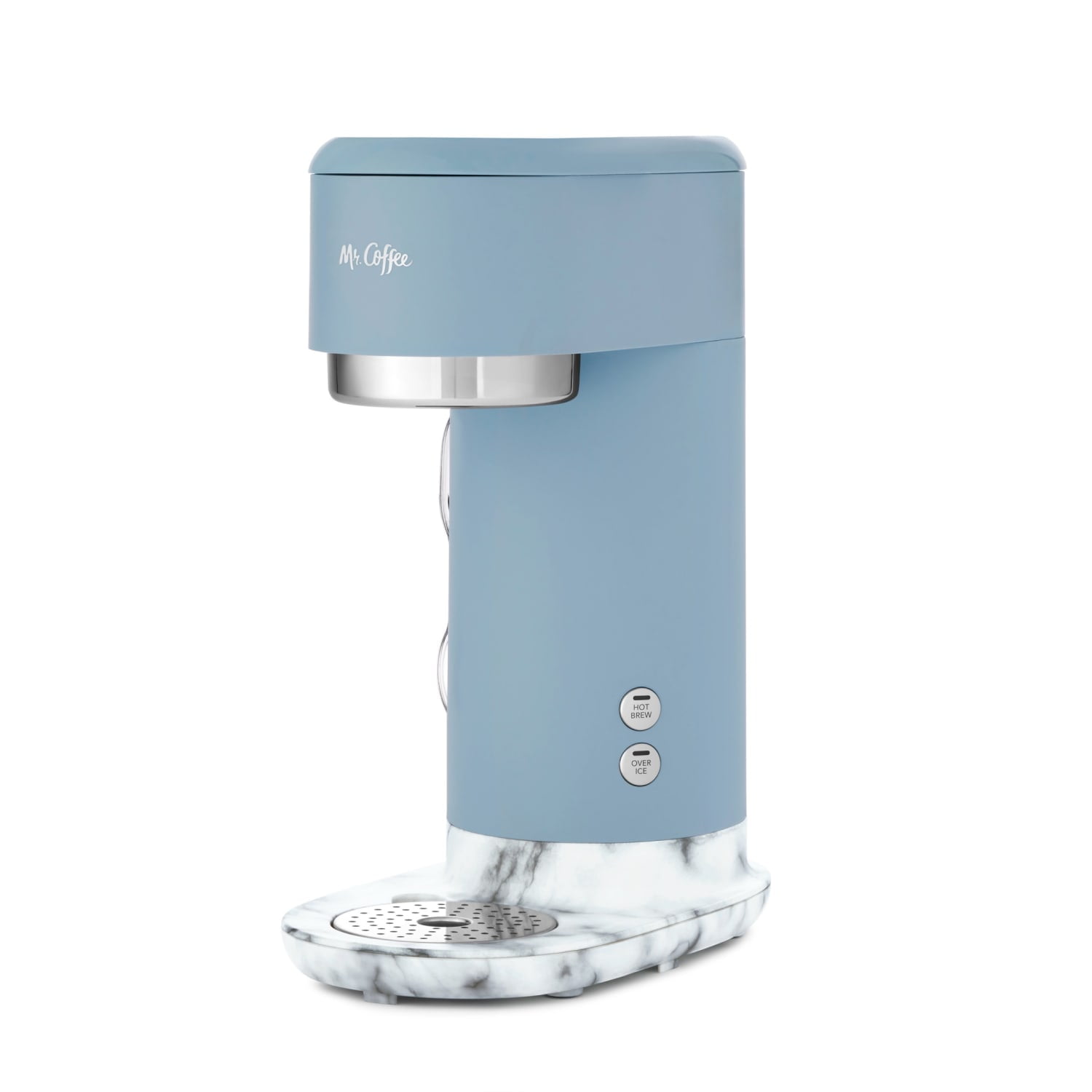 Mr. Coffee Single-Serve Iced and Hot Coffee Maker with Reusable Tumbler and Gold Tone Coffee Filter, Blue and Marble