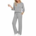 thumbnail image 2 of sususu Outfits for Women,Fall Sets Two Piece Loungewear Set Soft Long Sleeve Round Neck Tunic Top And Comfortable Wide Leg Trousers Cozy Fashion Outfit - Grey, 2 of 4