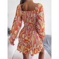 thumbnail image 2 of 2022 Printemps Femmes Robe Mini Moulante à Manches Longues Col Carré Automne Élégante Plissée Imprimée Florale, 2 of 4