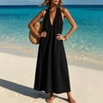 thumbnail image 6 of Yeaiivve Summer Dresses for Women 2026 Boho Halter Maxi Dress Deep V Neck Backless Linen Dress Lightweight Flowy Long Dresses for Travel Cruise Outfits Black,S, 6 of 8