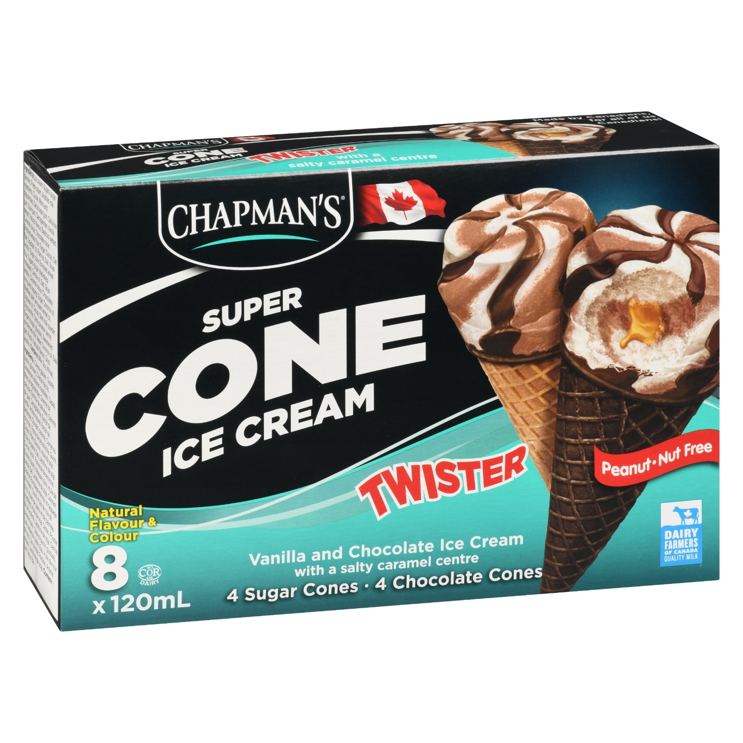 Chapman's Super Cone Twister - Vanilla and Chocolate Ice Cream with a salty caramel centre, in a Box., CHAP SALTY CAR TWISTER