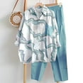 thumbnail image 3 of Women's 2 Piece Pants Sets - Aesthetic Printed Long Sleeve Button Up Lapel Shirt and Wide Leg Pant Lounge Outfits (M, Light Blue), 3 of 4