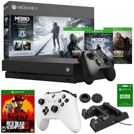 Microsoft (CYV-00279) Xbox One X 1TB Console w/ Controller Metro Saga Bundle Includes, 3 Metro Games + Red Dead Redemption 2 + Xbox Wireless Controller + 3-in-1 Charging Station + More