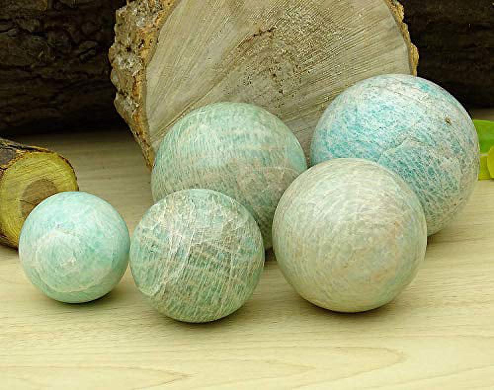 Reikiera Healing Amazonite Sphere Stone Ball With Ring Stand Aura Balancing Metaphysical Natural Gemstone- Choose Size
