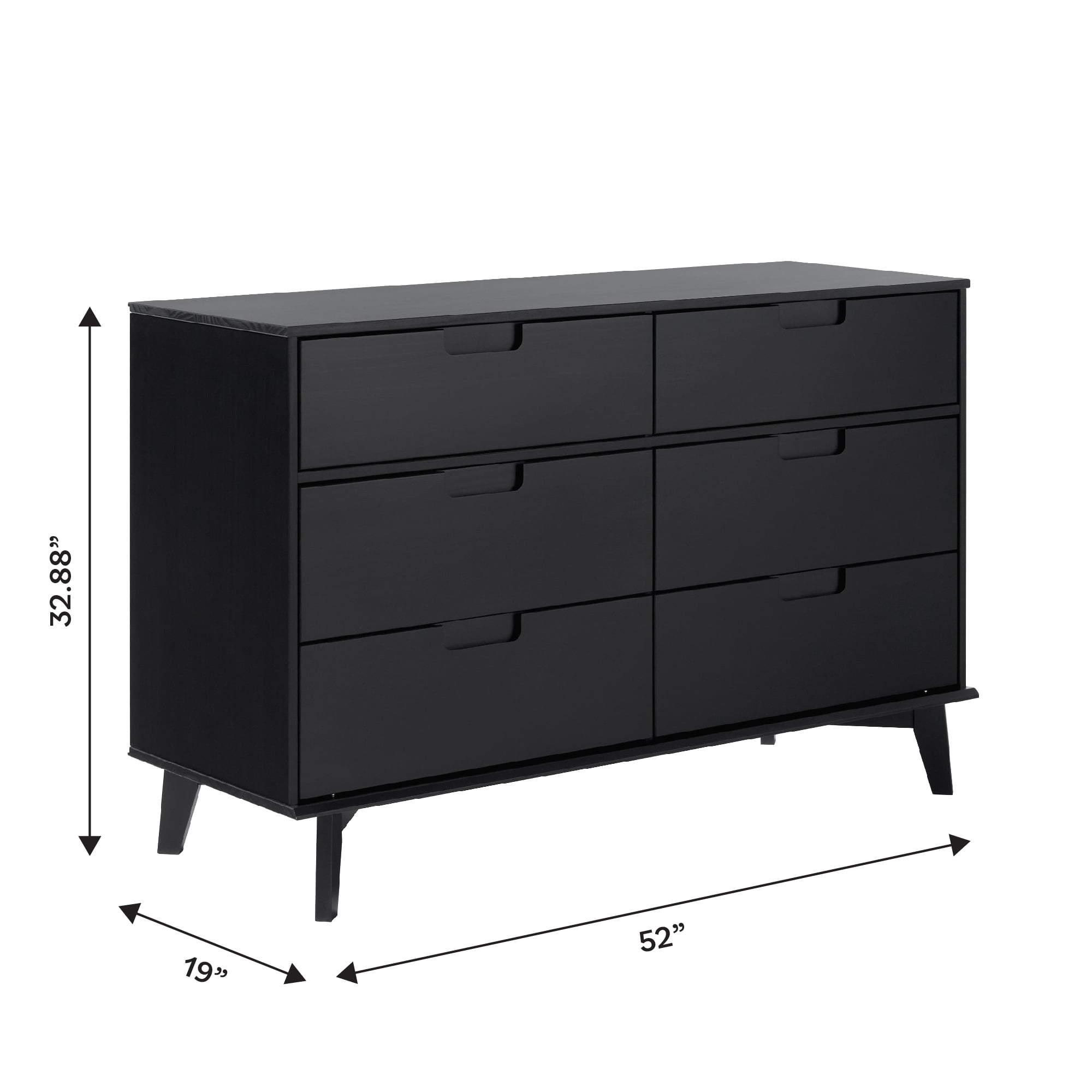 Walker Edison Mid-Century Modern 6-Drawer Solid Wood Dresser, Black