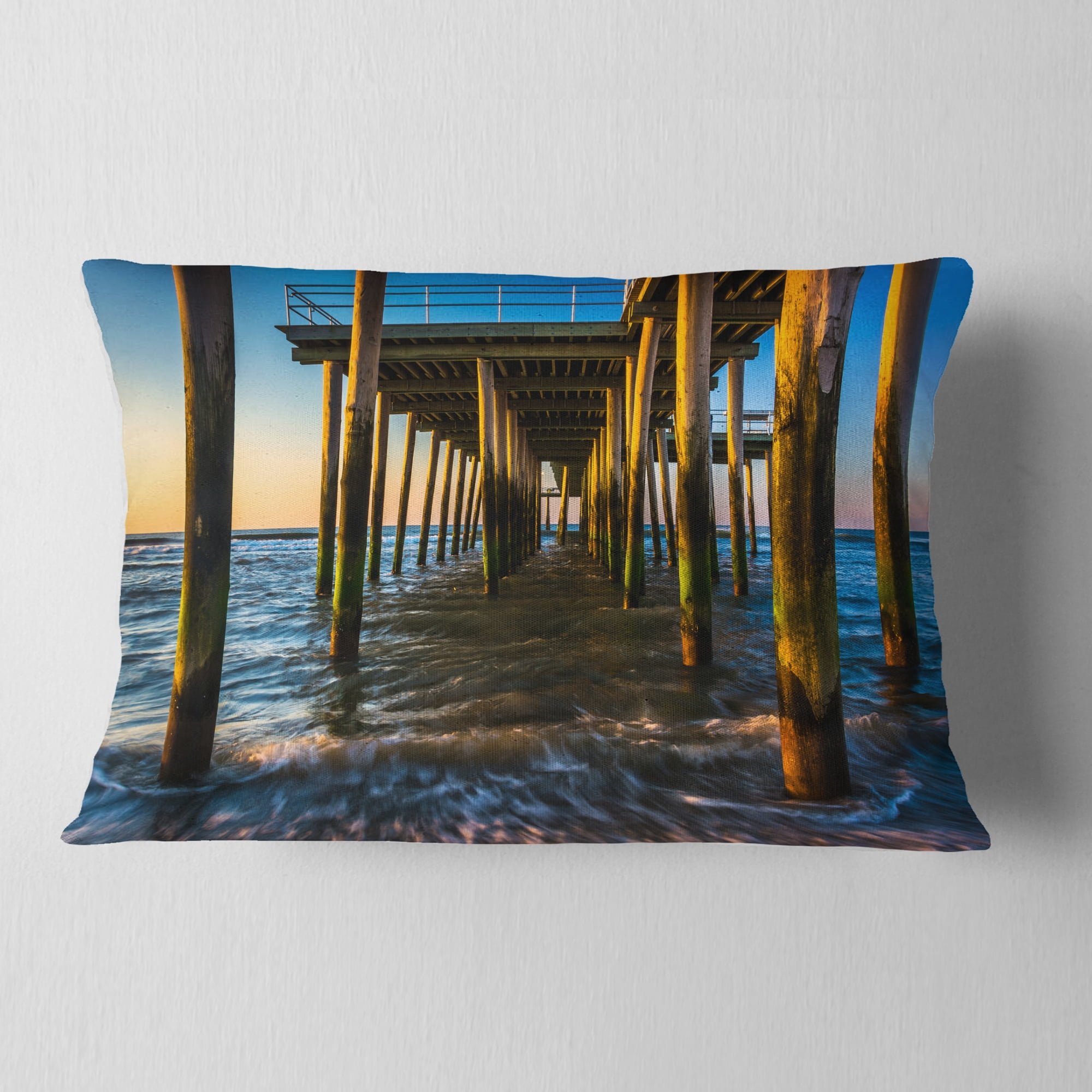Designart 12" x 20" Blue Polyester Throw Pillow