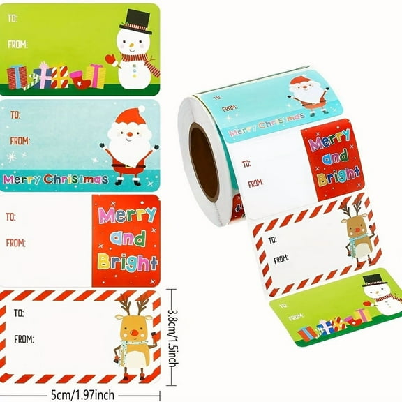 200pcs Christmas Sticker Roll – Festive Self-Adhesive Holiday Labels for Gift Wrapping, Cards, Party Favors, Crafts & Seasonal Decorations