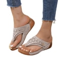 thumbnail image 1 of Women's Slip On Thong Sandals Comfortable Wedge Flip Flops Breathable Clip Toe Non Slip Platform Beach Sandal Gray Size 8, 1 of 7