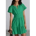 thumbnail image 3 of AURA Womens 2026 Summer Short Dress V Neck Short Sleeve A Line Hollow Out Lace Ruffle Cute Casual Beach Party Dresses, 3 of 8