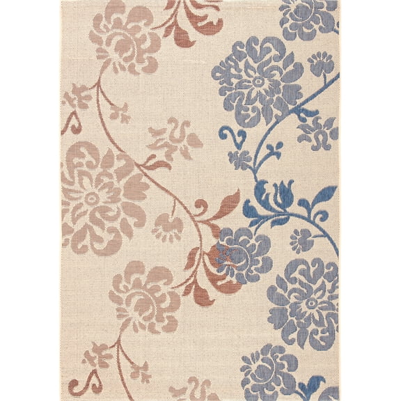 SAFAVIEH Courtyard Cindy Floral Indoor/Outdoor Area Rug, Natural Brown/Blue, 6'7" x 9'6"