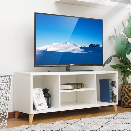 Modern Tv Stand For Tvs 40 To 45 With 4 Open Shelves Storage