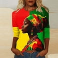 thumbnail image 2 of Summer Tops for Women 3/4 Sleeve Crew Neck Color Block Black History Month Gift Clothes Red 2XL, 2 of 5