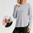 thumbnail image 2 of hotojiny Workout Tops for Women Crewneck Long Sleeve Shirts with Curved Hem UPF 50+ Sun Shirts for Hiking Running Gym Clothes(Gray,XX-Large), 2 of 7