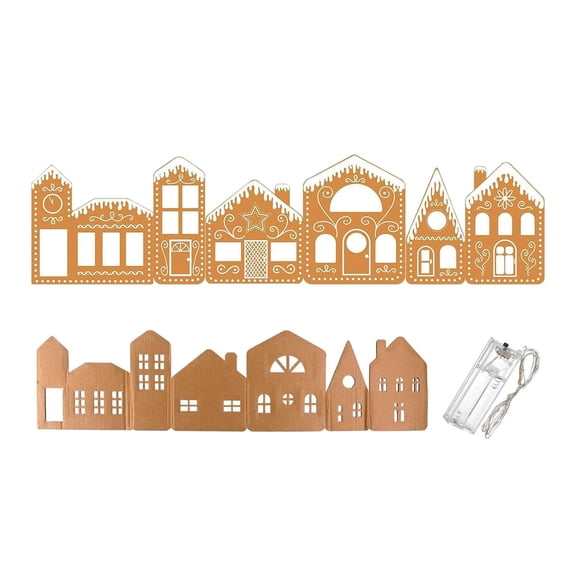 Gingerbread Village Cardboard Kit Christmas Foldable Paper Material with Lights for Home Kitchen Tabletop Festival Use