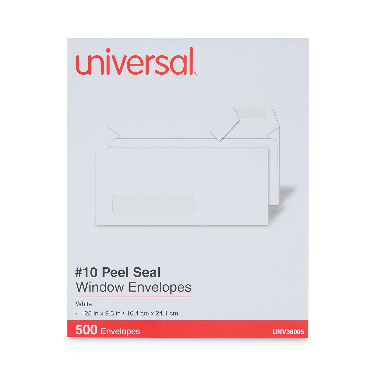 Universal Peel Seal Strip Business Envelope, #10, Square Flap, Self-Adhesive Closure, Lower Left Window, 4.13 x 9.5, White, 500/Box (36005)