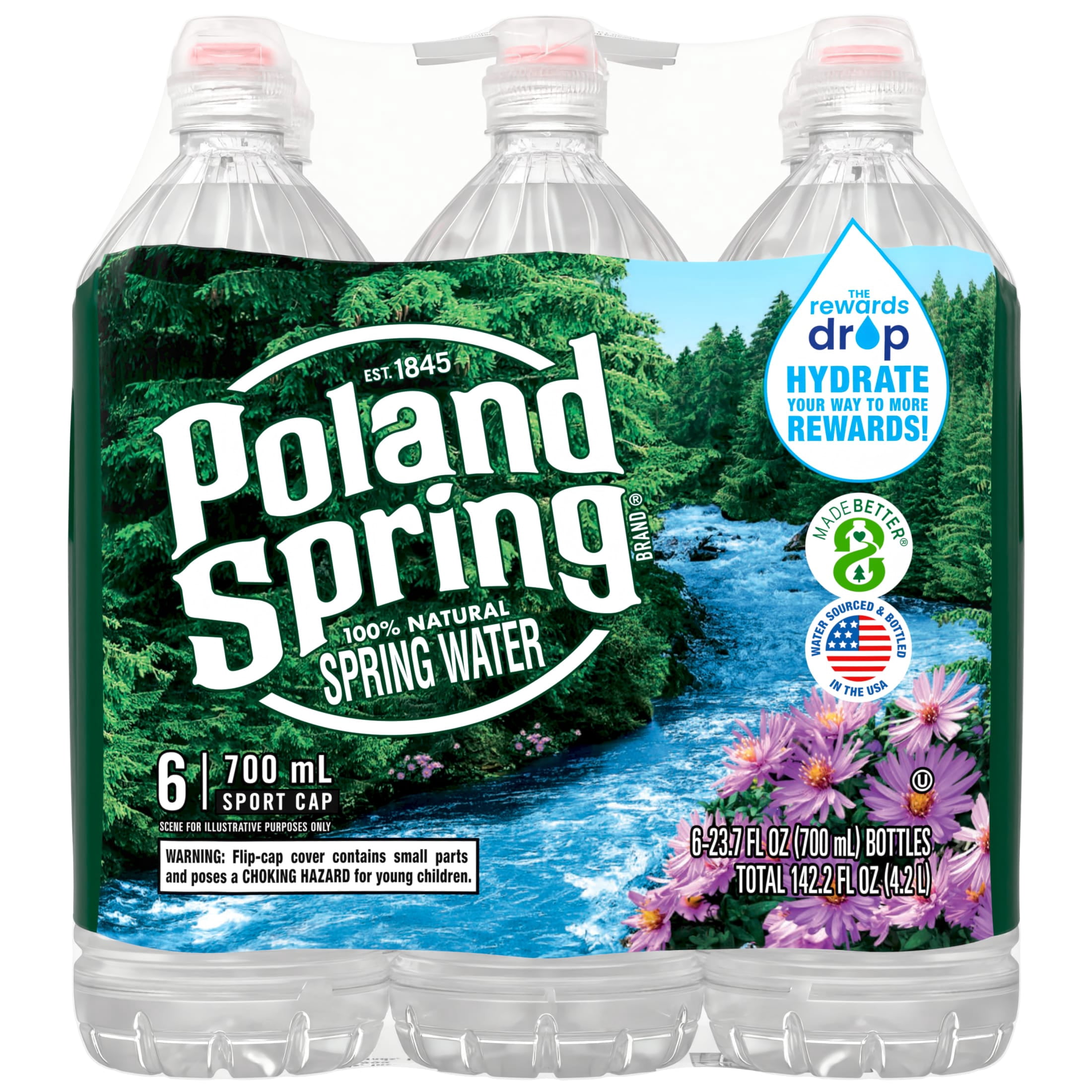 (3 pack) Poland Spring Maine Spring Water, Sport Cap, 23.7 fl oz, 6-pack Plastic Bottles