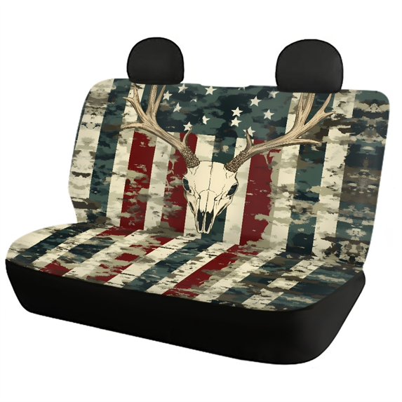 Pzuqiu US Flag Deer Interior Decor Car Seat Covers, Breathable Full Set Fit for Truck