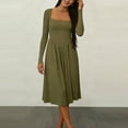 thumbnail image 5 of YueHuiYing Women's Square Neck Long Sleeve Fitted Waist Solid Color Mid-Length Dress Long Sleeve Square Neck Knee-Length Dress, 5 of 5