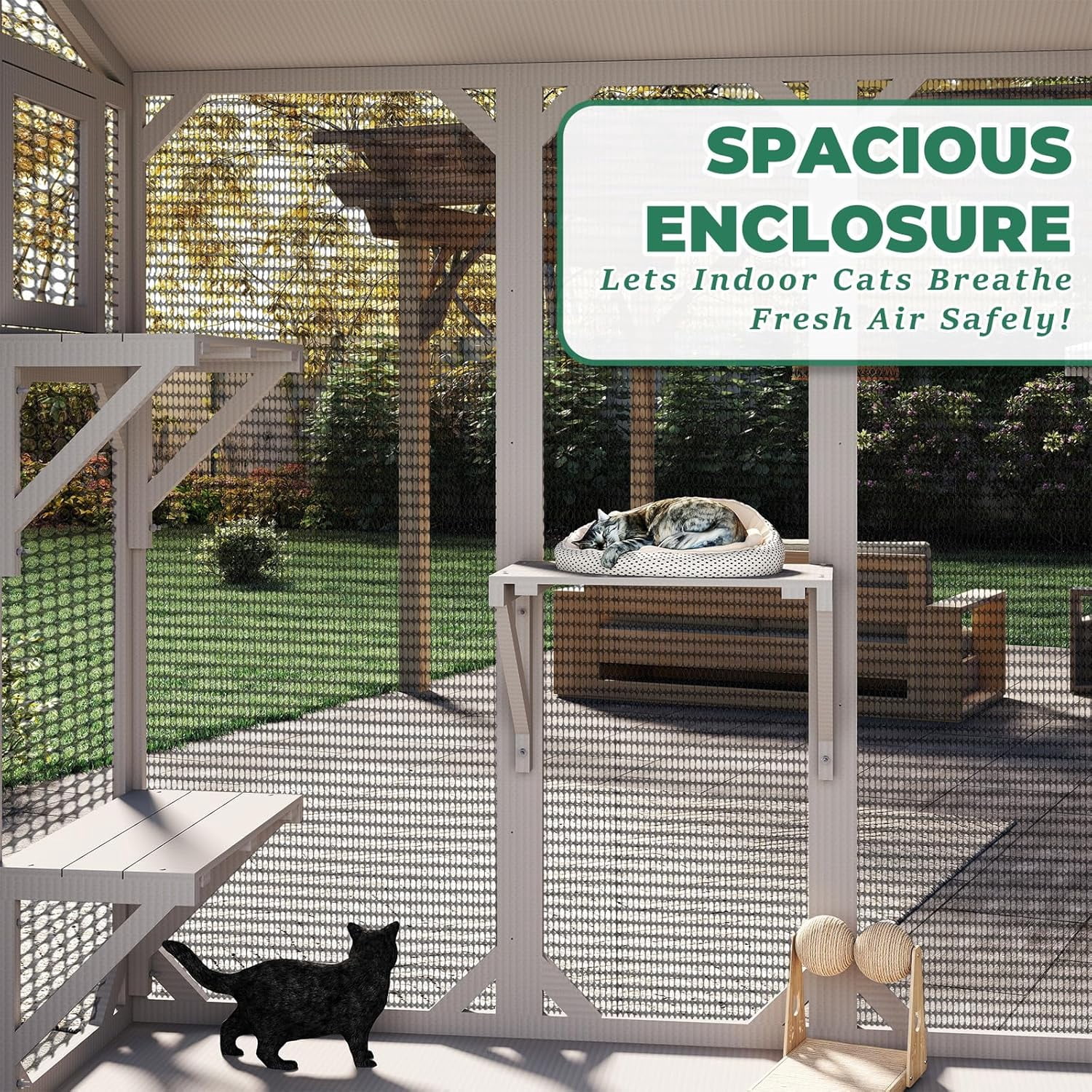 Petsblublu Large Catio Cat Window Box, Outdoor Cat House Enclosure with 4 Platforms