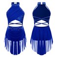 thumbnail image 3 of Vestido de leotardo superpuesto con espalda descubierta y tiras para niños y niñas, traje de actuación de baile latino lírico con diamantes de imitación brillantes, 3 of 5
