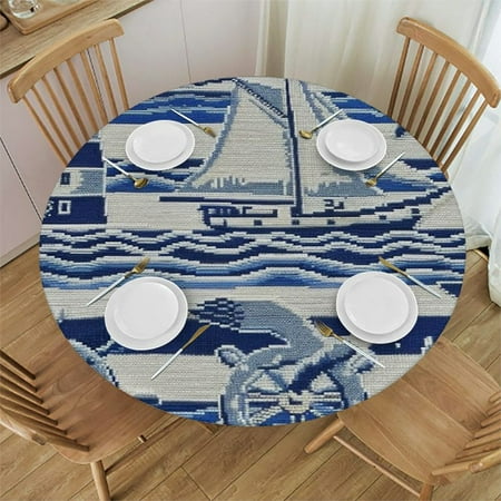 

Orinice Lighthouse Ship Seagull Round Table Cover Stain Resistant Washable Indoor Outdoor Tablecloth Kitchen Dining Wedding Parties 100% Polyester Fiber 38-42