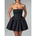 thumbnail image 5 of Michellecmm Women's Corset Mini Dress Strapless Lace Trim Solid Color Tube Top Dress Short Party Dress, 5 of 9